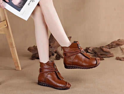 Women's Boots Autumn and Winter New Flat Soft Soled Short Boots National Style Vintage Womens Shoes Warm and Cotton Shoes