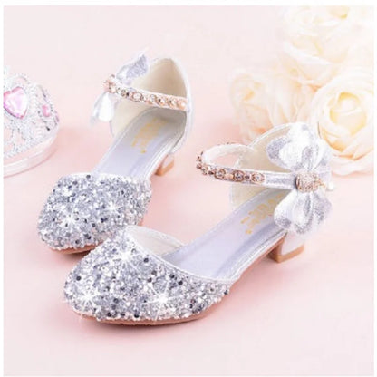 New Children Princess Beading Sandals Kids Flower Wedding Shoes High Heels Dress Shoes Party Shoes for Girls Pink Silver purple