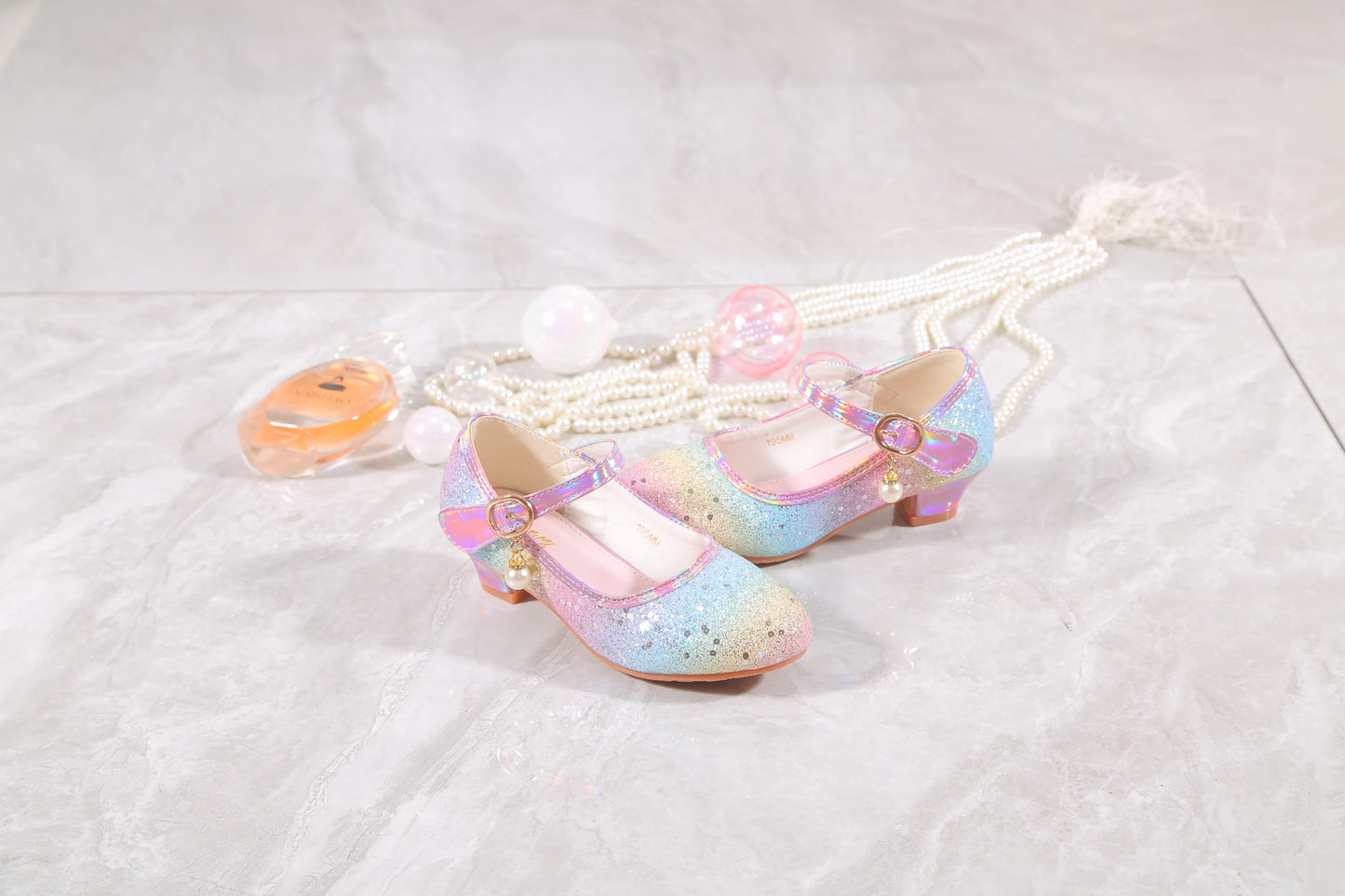 YUNICUS Girls High Heels Princess Shoes Students Children's Single Shoes Little Girl Performance Sequins Glitter Leather Shoes