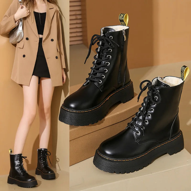 New Women Boots Goth Casual Shoes Woman Leather Chelsea Classic Female Goth Shoes High Platform Boots Women Boots