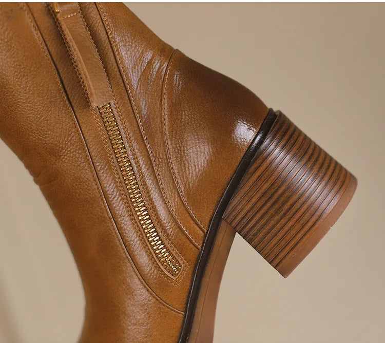 Women's Boots Spring and Autumn New Chelsea Boots Thick Heel Brown Short Leather Shoes for Women High Heels platform shoes