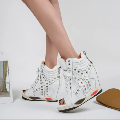 Womens Sneakers Shoes Fashion Platform Designer Thick Sole Casual Hoof Heels TPR Autumn Round Toe Solid High Increased Inte