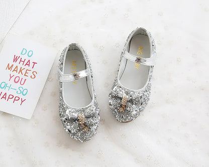 Party Dresses for Girl Spring Fashion Glitter Girl Shoe Water Diamond Princess Shoe Soft Sole Kid Shoes Bow Kid Leather Shoe