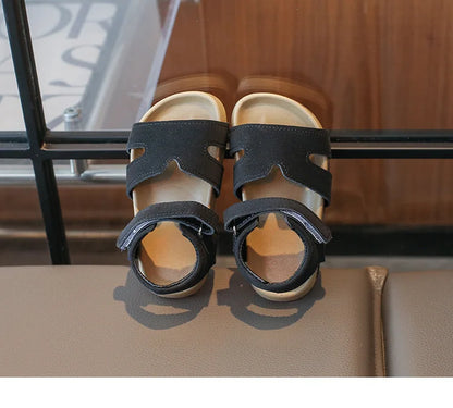 Boys Girls Sandals PU Suede Soft Beach Shoes For Children Casual Hook Loop Anti Slip Kids Sandals