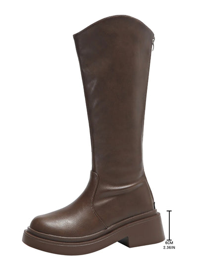 Women's High-top Fashion Boots Spring Autumn Round Toe High-Heeled Boots with Back Zipper Comfortable Simple High-Top Boots