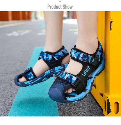 New Summer Beach Water Children Sandals Fashion Shoes Lightweight Non-slip Soft Bottom Shading Leather Boys Comfortable