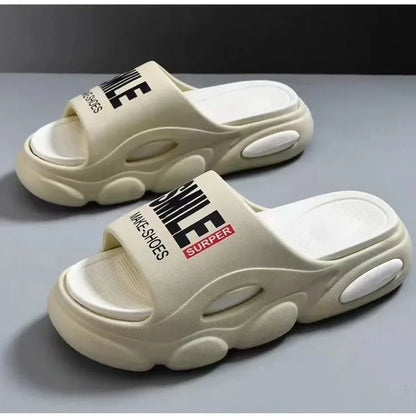 Men Thick Sole Summer Beach Slides Bathroom Anti Slip Slipper Soft Sandals Light Letter Shoes Men Slippers Platform Sandals
