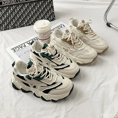 Ladies New fashion Shoes Thick soled comfortable Sneakers Trendy versatile leather shoe Casual breathable Women's shoes Mujer