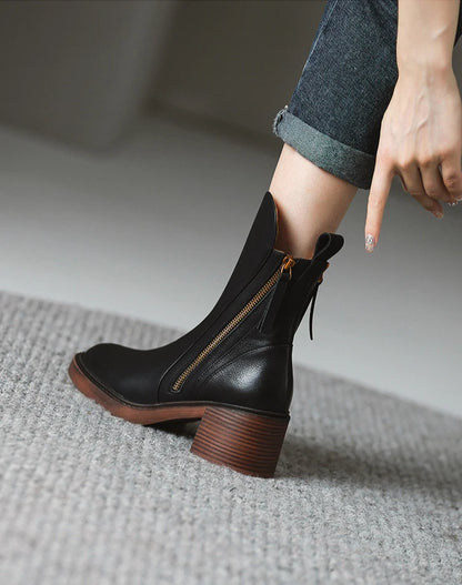 Women's Boots Spring and Autumn New Chelsea Boots Thick Heel Brown Short Leather Shoes for Women High Heels platform shoes