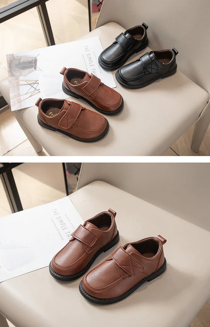 Boys Leather Shoes New Fashion Kids Causal School Formal Flat Shoes Black Brown Simple Performance Children Uniform Shoes