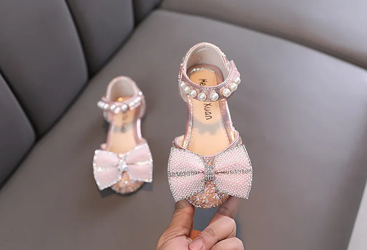 2026 Kids Shoes Summer for Girl Sandals Fashion Sequins Rhinestone Bow Girls Princess Shoe Soft Bottom