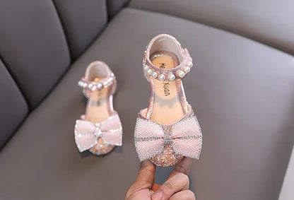 2026 Kids Shoes Summer for Girl Sandals Fashion Sequins Rhinestone Bow Girls Princess Shoe Soft Bottom