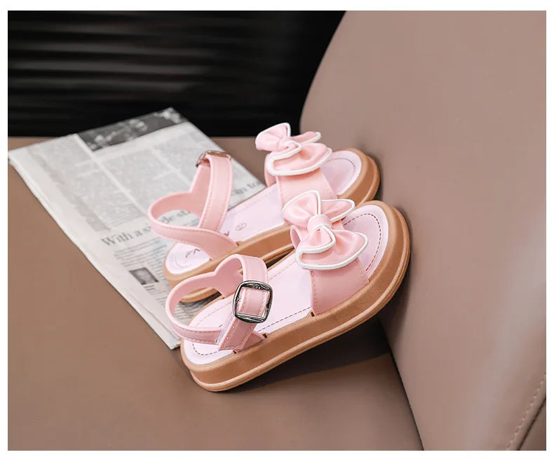 New Fashionable Girls Sandals Summer Bow Princess Sandals 3-14 Years Old Students Outside Wearing Versatile Velcro Sandals
