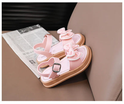 New Fashionable Girls Sandals Summer Bow Princess Sandals 3-14 Years Old Students Outside Wearing Versatile Velcro Sandals