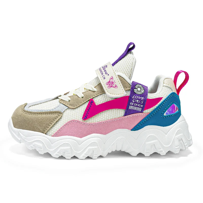 Fashion Children Shoes Girls Sneaker Black Pink PU Leather Platform Casual Sneaker School Tennis Sports Shoes for Girls