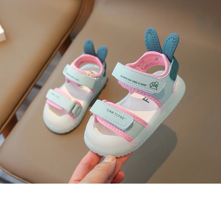 Children's Sandals 2-12 Years Old Cartoon Greenish Pink Soft Boys Girls Beach Shoes Casual Non-slip Kids Baby Sports Sandals