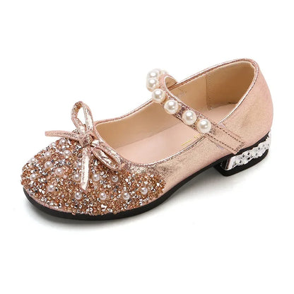 Children's Wedding Shoes Princess Party Girls' Shoes Mary Jane Flats Elastic Shoes Baby Fashion Pearl Diamond Kids Dance Shoes