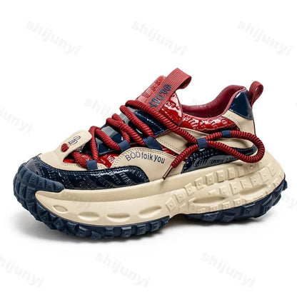 New Thick Soled Height Increasing Men's Casual Shoes 2025 Spring Color Blocked Comfortable Fashion Trend Low Cut Chunky sneakers (Available)