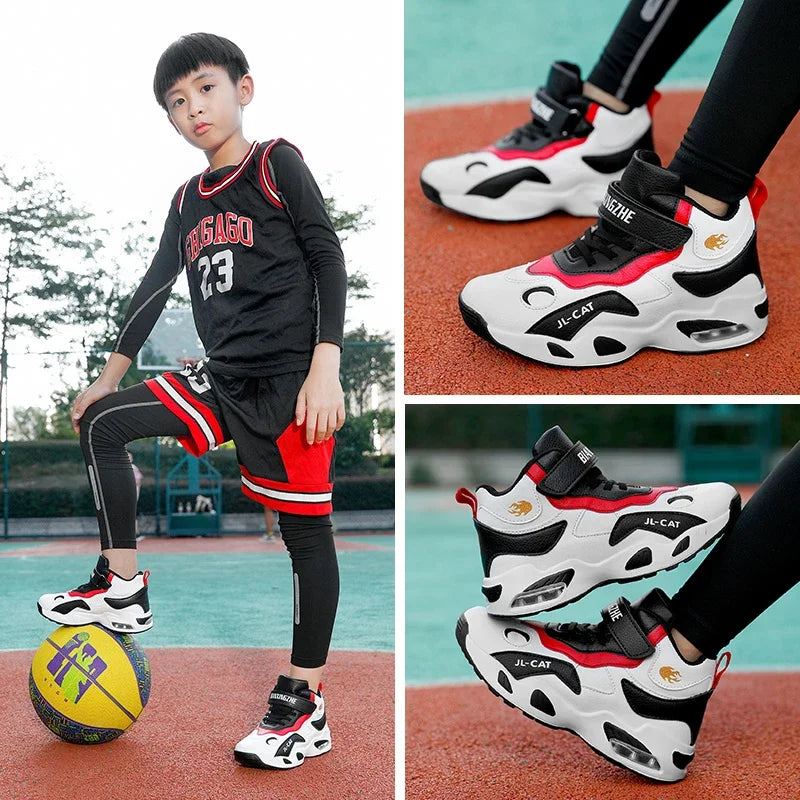 Kids Basketball Shoes Boys Student Sports Shoes School Daily Outdoor Running Sneakers High Top Children Basketball Sneakers