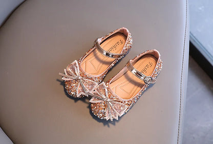 Girl's Princess Shoes Crystal Sequins Bowtie Party Glitter Children Mary Janes Three Colors Wedding Shallow Chic Kids Shoe 26-36