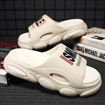 Men Thick Sole Summer Beach Slides Bathroom Anti Slip Slipper Soft Sandals Light Letter Shoes Men Slippers Platform Sandals