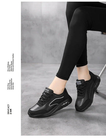 New Women's Fashionable Sneakers Leather Women's Casual Shoes Lace Up Flat Shoes Ladies Lightweight Fitness Walking Shoes