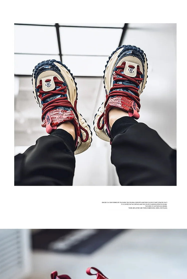 New Thick Soled Height Increasing Men's Casual Shoes 2025 Spring Color Blocked Comfortable Fashion Trend Low Cut Chunky sneakers (Available)