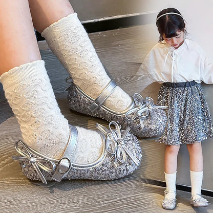 Girls' shoes Princess shoes for girls spring and autumn new models sequins soft sole leather shoes