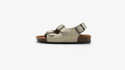 Boys Summer Soft Soled Cork Sandals Children One Line Herringbone Slippers Girl Beach Breathable Double Ring Buckle Casual Shoes