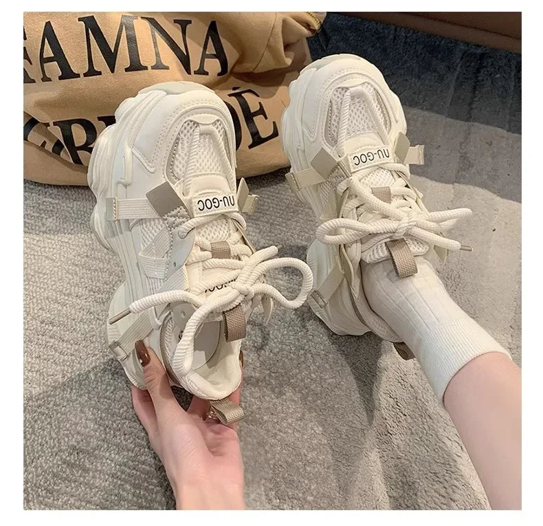 Women's Chunky Sneakers  Breathable Mesh Platform Sports Shoes Woman Fashion Lace Up Thick Sole Casual Shoes Mujer 2024