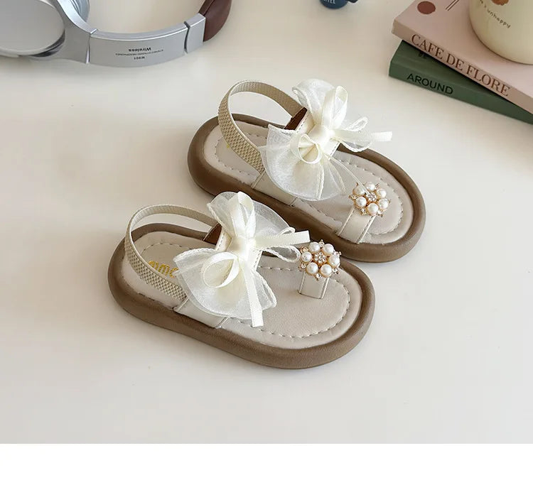 Summer Fashion Kids Platform Princess Shoes  Sandals Girls Rhinestone Straps Beach Shoes Soft Sole Ribbon Bow Versatile Sandals