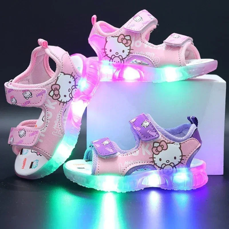 Summer New Baby Girls Led Light Sandals Cute Hello Kitty Children's Casual Shoes Anti-slip Kids Beach Shoes Outdoor Shoes