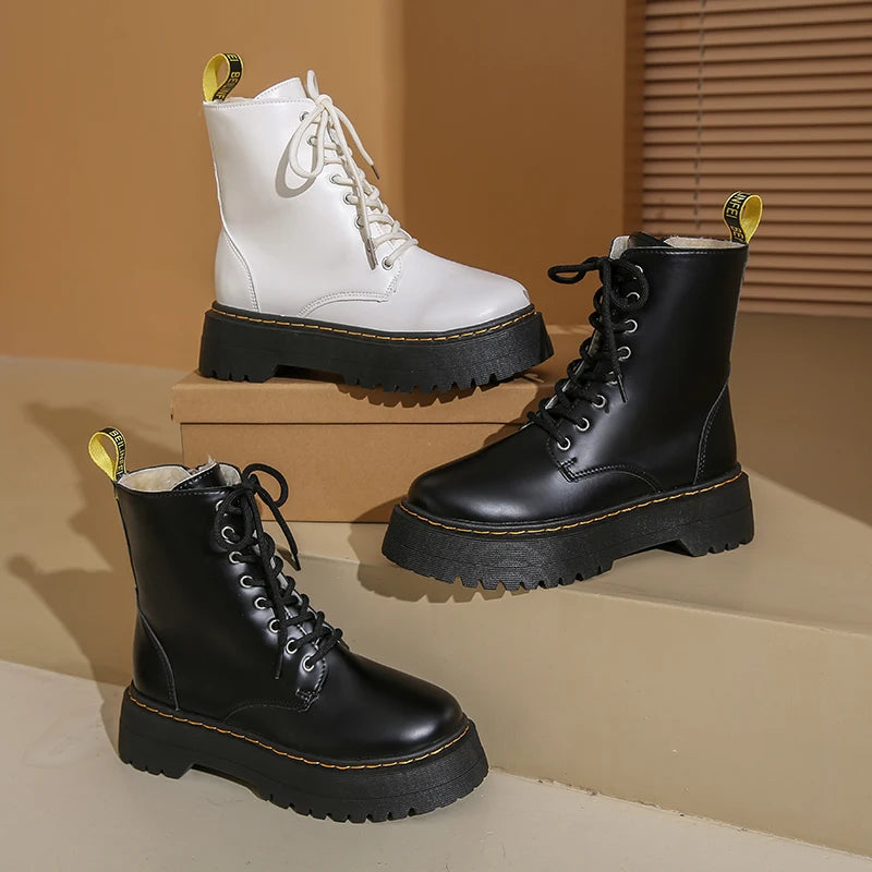 New Women Boots Goth Casual Shoes Woman Leather Chelsea Classic Female Goth Shoes High Platform Boots Women Boots