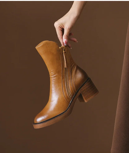 Women's Boots Spring and Autumn New Chelsea Boots Thick Heel Brown Short Leather Shoes for Women High Heels platform shoes