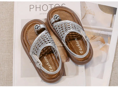 Summer New Little Kids Woven Sandals for Girls Anti-slippery Soft Sole Toddler Beach Shoes Boho Chic Princess Retro Girls