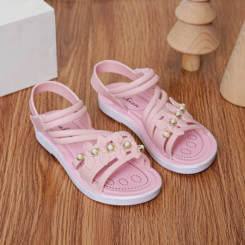 Chic Toddler Girls' Flower Adorned Open Toe Sandals - Comfy, Non-Slip Sole with Easy Hook and Loop Closure for Casual Wear