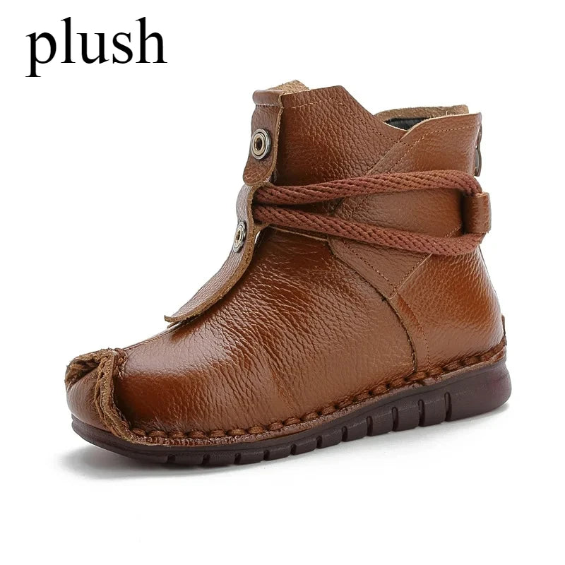 Women's Boots Autumn and Winter New Flat Soft Soled Short Boots National Style Vintage Womens Shoes Warm and Cotton Shoes