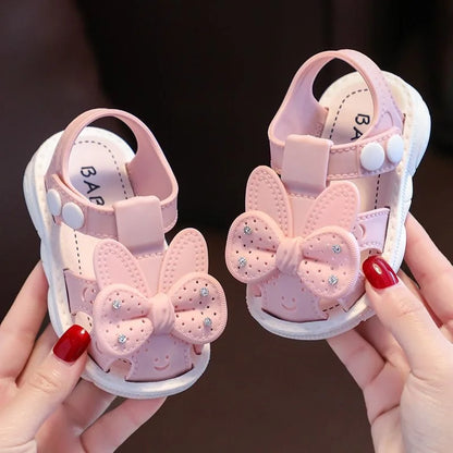 New Summer Cute Bow Rhinestone Baby Shoes For Girls Non-Slip Soft-Soled Children Toddler Kids Sandals With Covered Toes