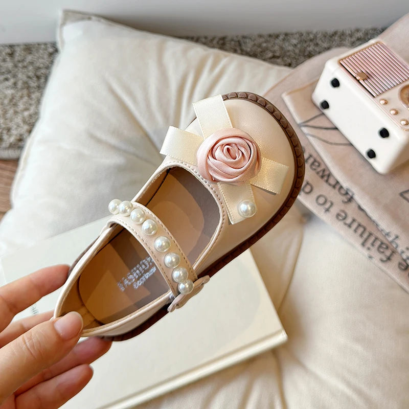 Elegant Girl's Shoes for Wedding Party Chic Flower Kids' Causal Leather Shoes Fashion Sweet Versatile Children Princess Shoes