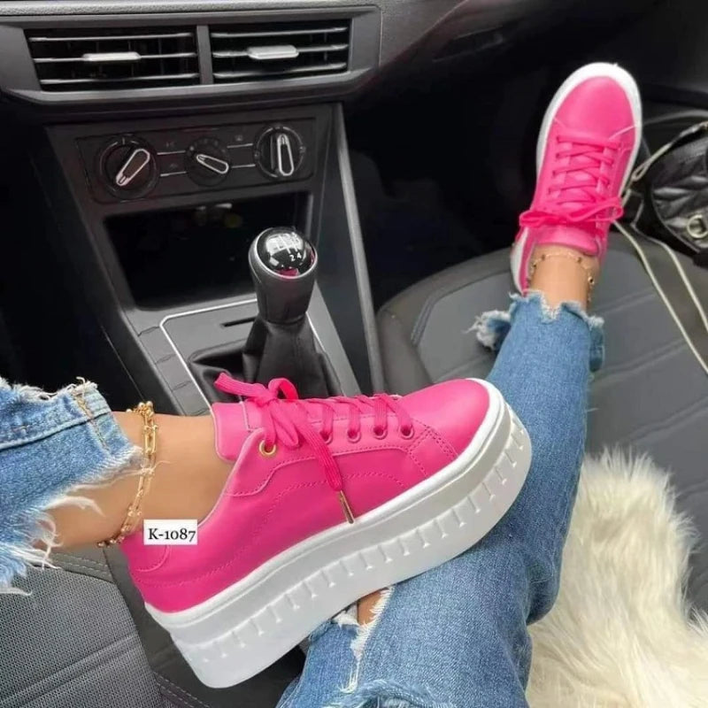 White Shoes Casual Shoes for Women 2025 New Platform Sneakers Solid Color Ladies Footwear Trend Lightweight PU Vulcanized Shoes