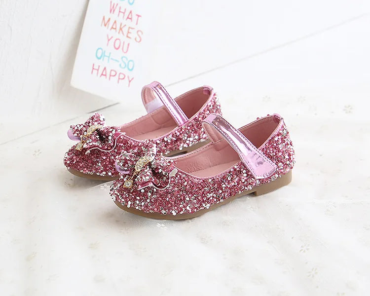 Party Dresses for Girl Spring Fashion Glitter Girl Shoe Water Diamond Princess Shoe Soft Sole Kid Shoes Bow Kid Leather Shoe