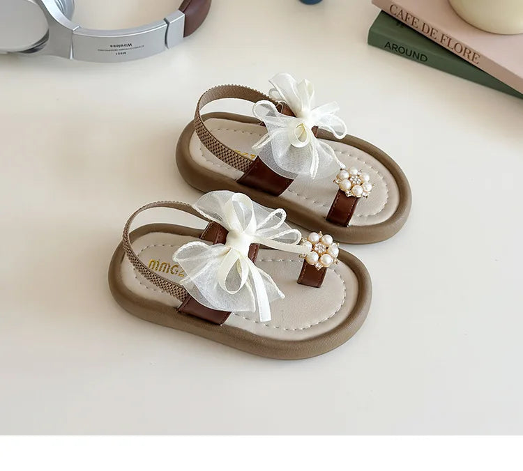 Summer Fashion Kids Platform Princess Shoes  Sandals Girls Rhinestone Straps Beach Shoes Soft Sole Ribbon Bow Versatile Sandals