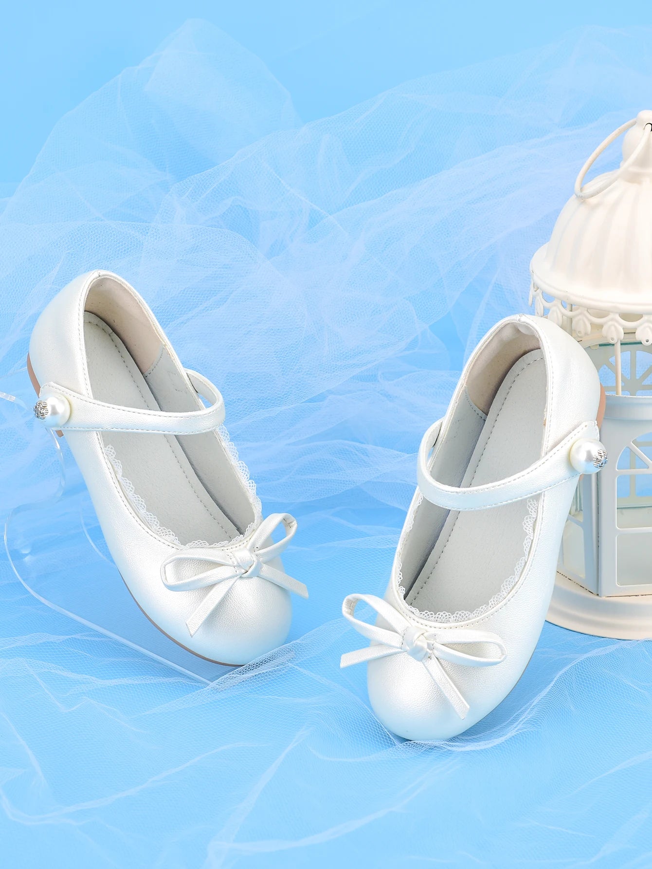 Girl's white princess shoes, suitable for children's performance dress with formal dress shoes, party flower girl wedding shoes