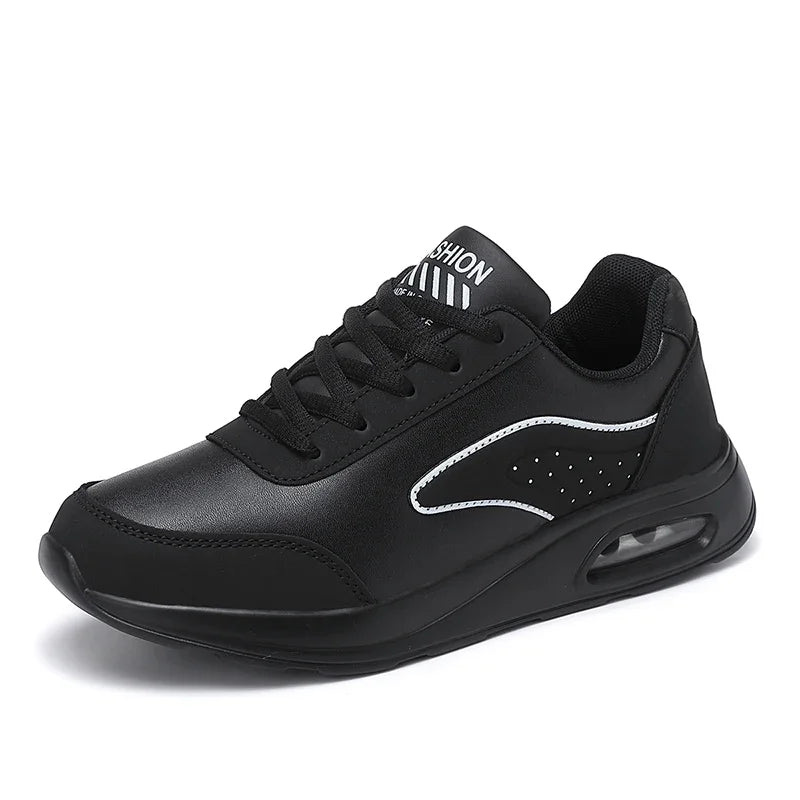New Women's Fashionable Sneakers Leather Women's Casual Shoes Lace Up Flat Shoes Ladies Lightweight Fitness Walking Shoes
