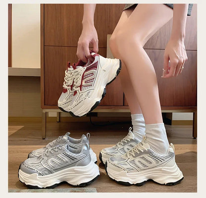 Women Sneakers Autumn Fashion Breathable Casual Shoes Women Mesh Lace Up Comfort Platform Vulcanize Shoes Zapatillas De Mujer