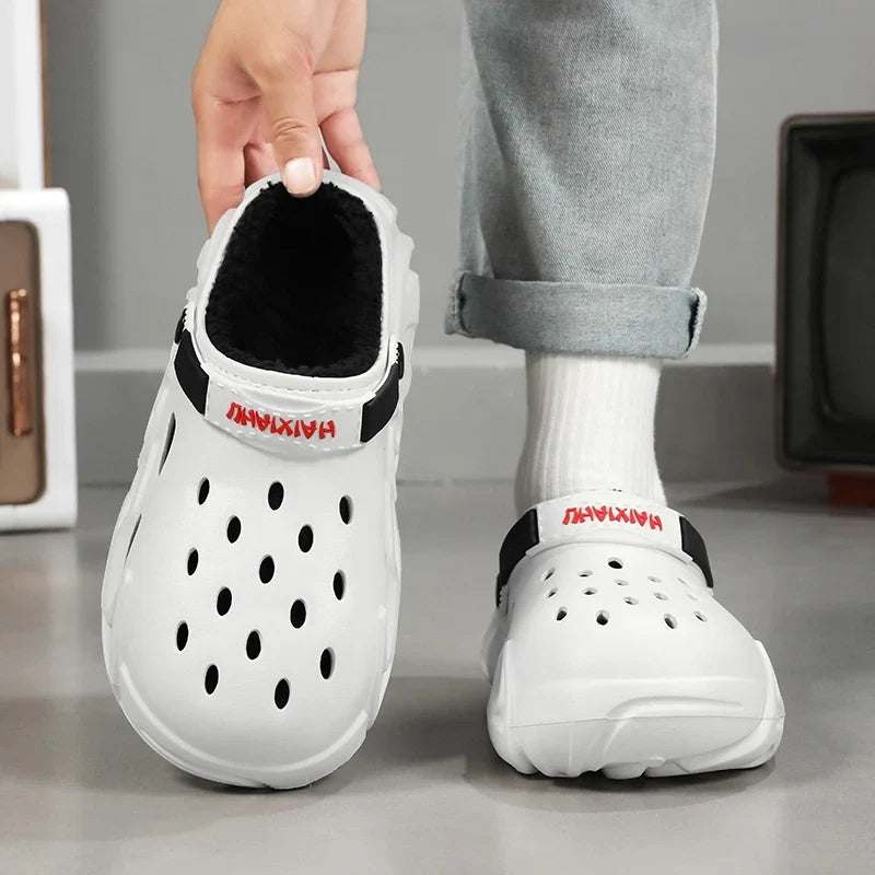 Winter Warm Home Slippers Men Waterproof Fur Clogs Slippers Garden Slippers Fuzzy Plush Slippers Bedroom Shoe For Indoor Outdoor (Available)
