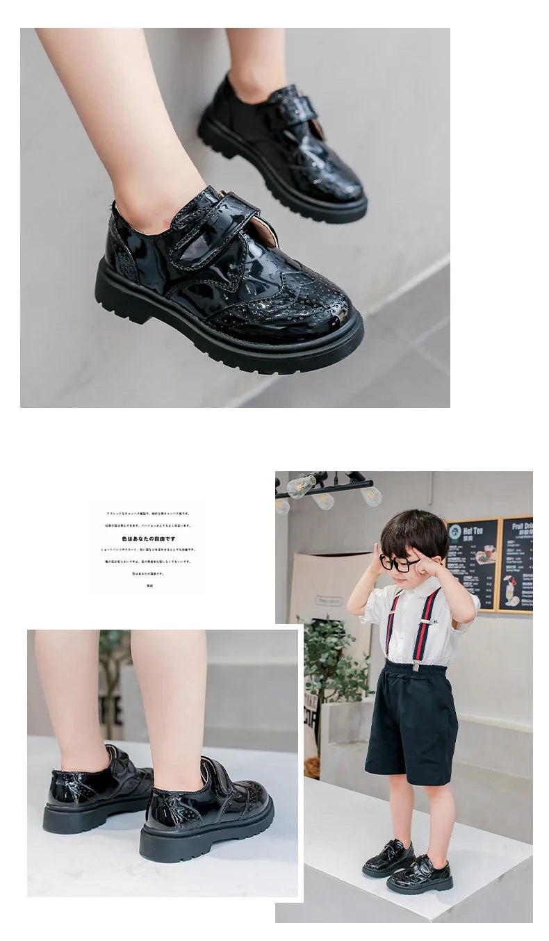 Boys Formal Shoes Girls Leather Shoes Black for School Party Wedding Lace-up Kids Oxfords Classic Fashion Soft 26-36 Breathable