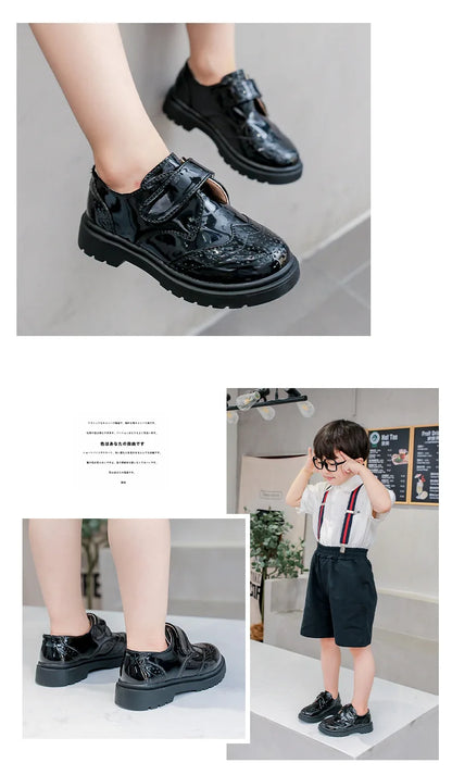 Boys Formal Shoes Girls Leather Shoes Black for School Party Wedding Lace-up Kids Oxfords Classic Fashion Soft 26-36 Breathable