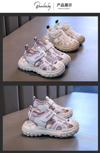 Boys and Girl's Casual Sandals Anti Kick Closed-toe Kid's Beach Shoes Summer Mesh Breathable Children's Sports Sandals