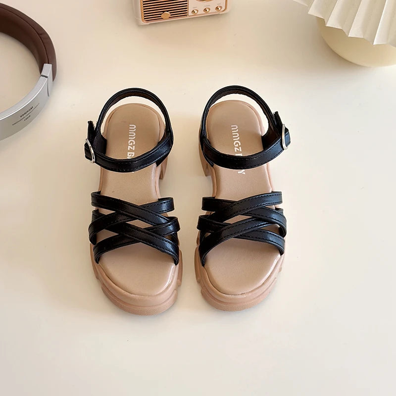 Girls Sandals 3-18 Years Old Beige Open-toe Woven Kids Beach Shoes Summer New Green Fashion Hundred Children's Sandals Shoes